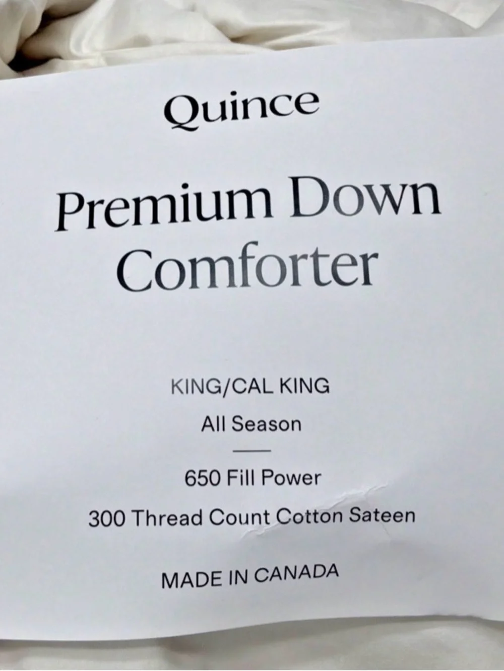 Quince KING/CAL KING White Duck down Feather Comforter